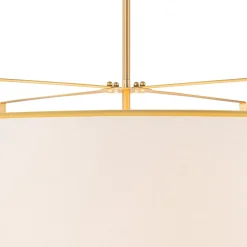 Brass Large White Fabric Drum Cage Chandelier