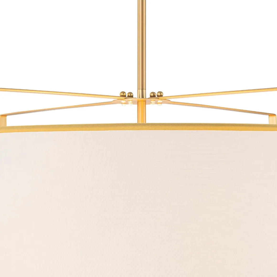Brass Large White Fabric Drum Cage Chandelier