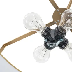 Brass Large White Fabric Drum Cage Chandelier