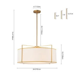 Brass Large White Fabric Drum Cage Chandelier