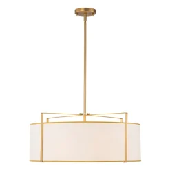 Brass Large White Fabric Drum Cage Chandelier
