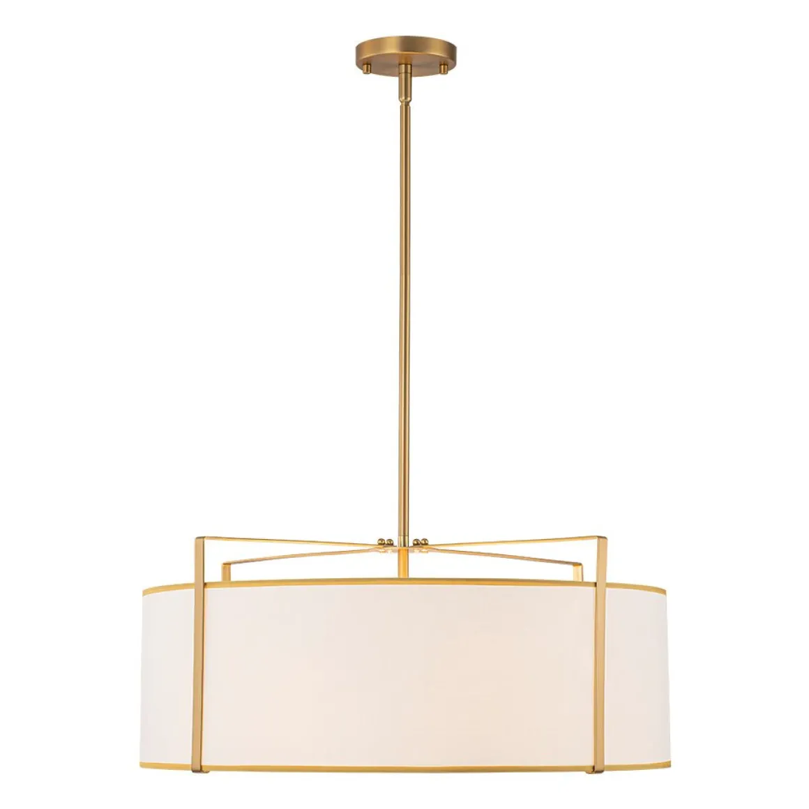 Brass Large White Fabric Drum Cage Chandelier