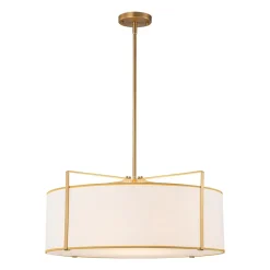 Brass Large White Fabric Drum Cage Chandelier
