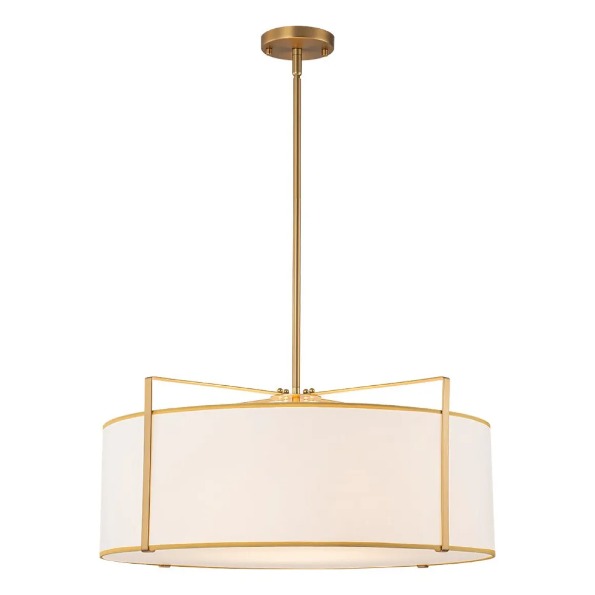 Brass Large White Fabric Drum Cage Chandelier
