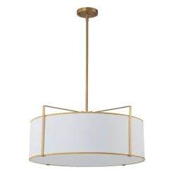 Brass Large White Fabric Drum Cage Chandelier