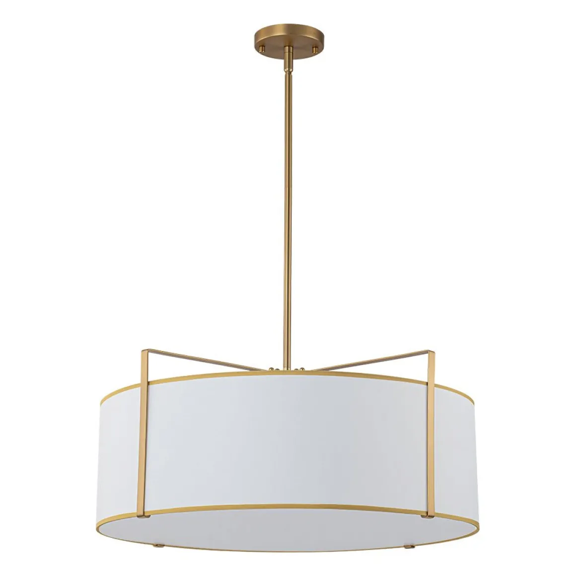 Brass Large White Fabric Drum Cage Chandelier