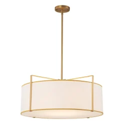 Brass Large White Fabric Drum Cage Chandelier