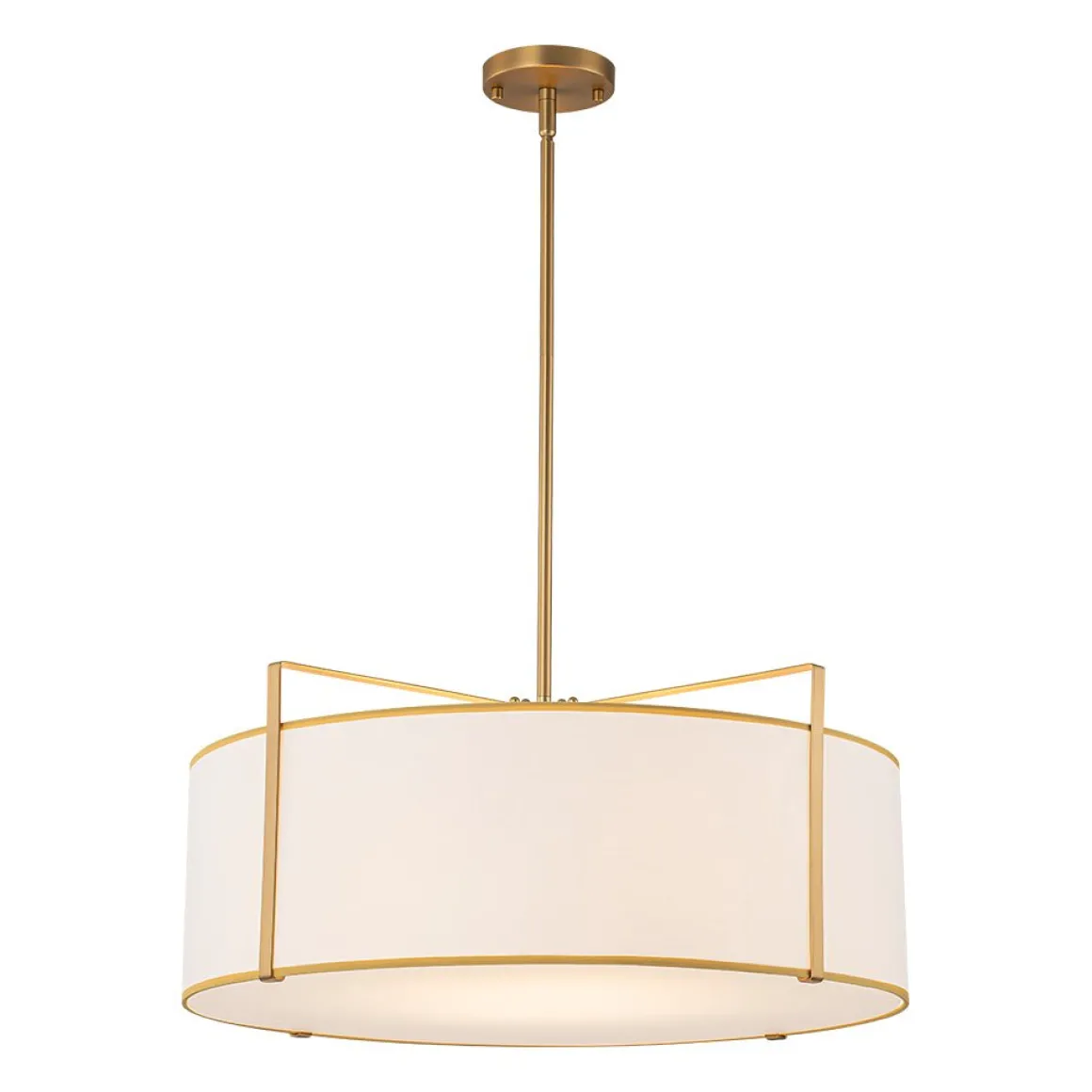 Brass Large White Fabric Drum Cage Chandelier
