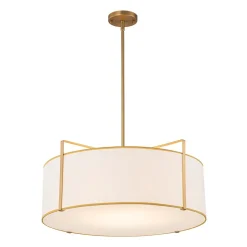 Brass Large White Fabric Drum Cage Chandelier