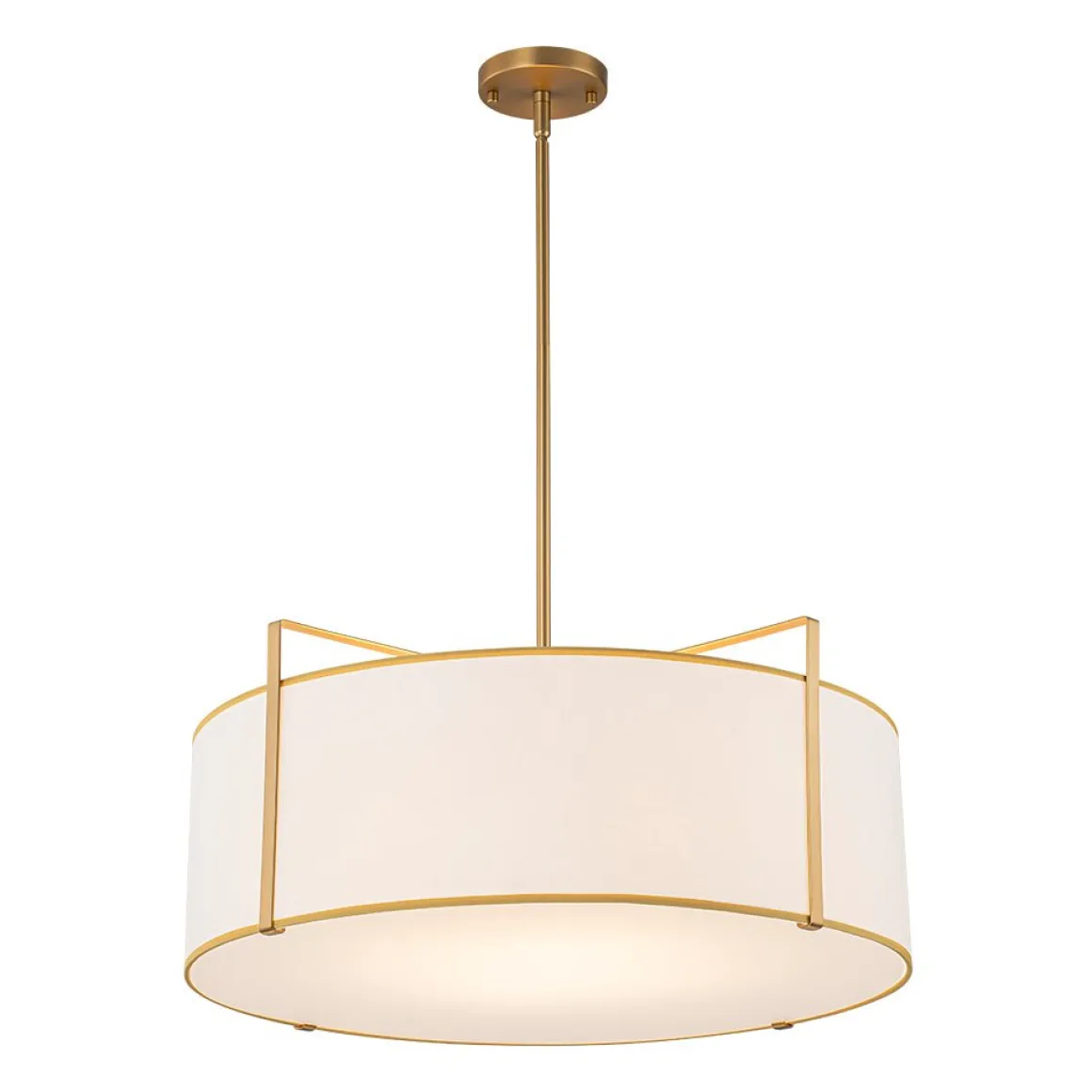 Brass Large White Fabric Drum Cage Chandelier