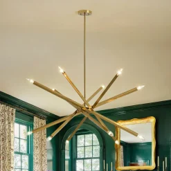 Brass 12-Light Adjustable Linear Rod Sputnik Chandelier