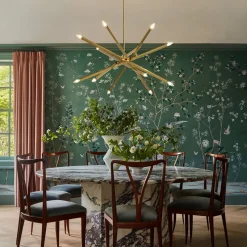 Brass 12-Light Adjustable Linear Rod Sputnik Chandelier