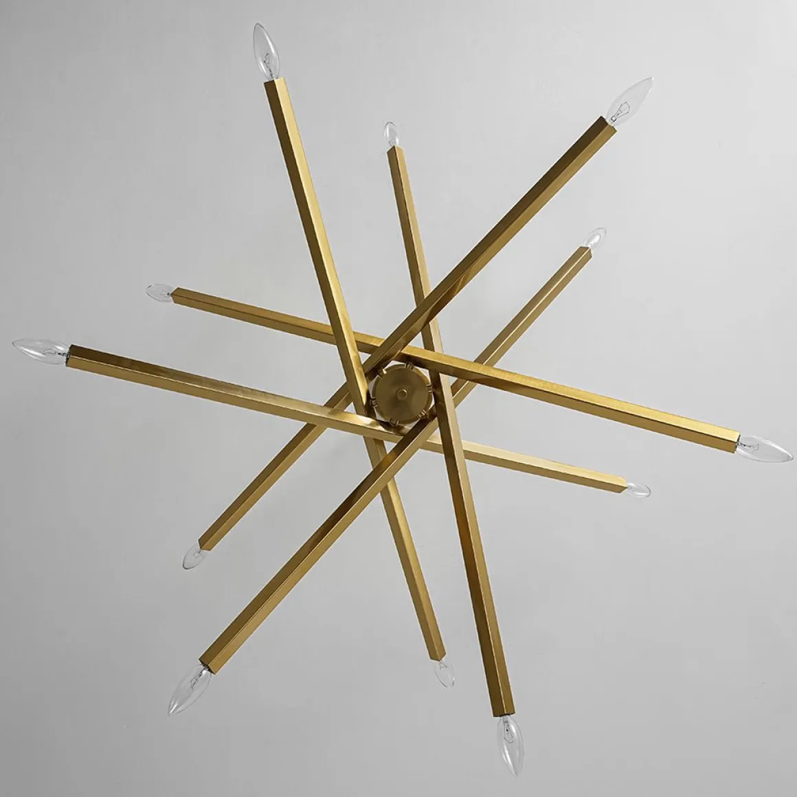 Brass 12-Light Adjustable Linear Rod Sputnik Chandelier