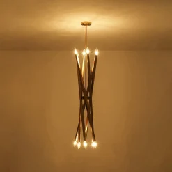Brass 12-Light Adjustable Linear Rod Sputnik Chandelier