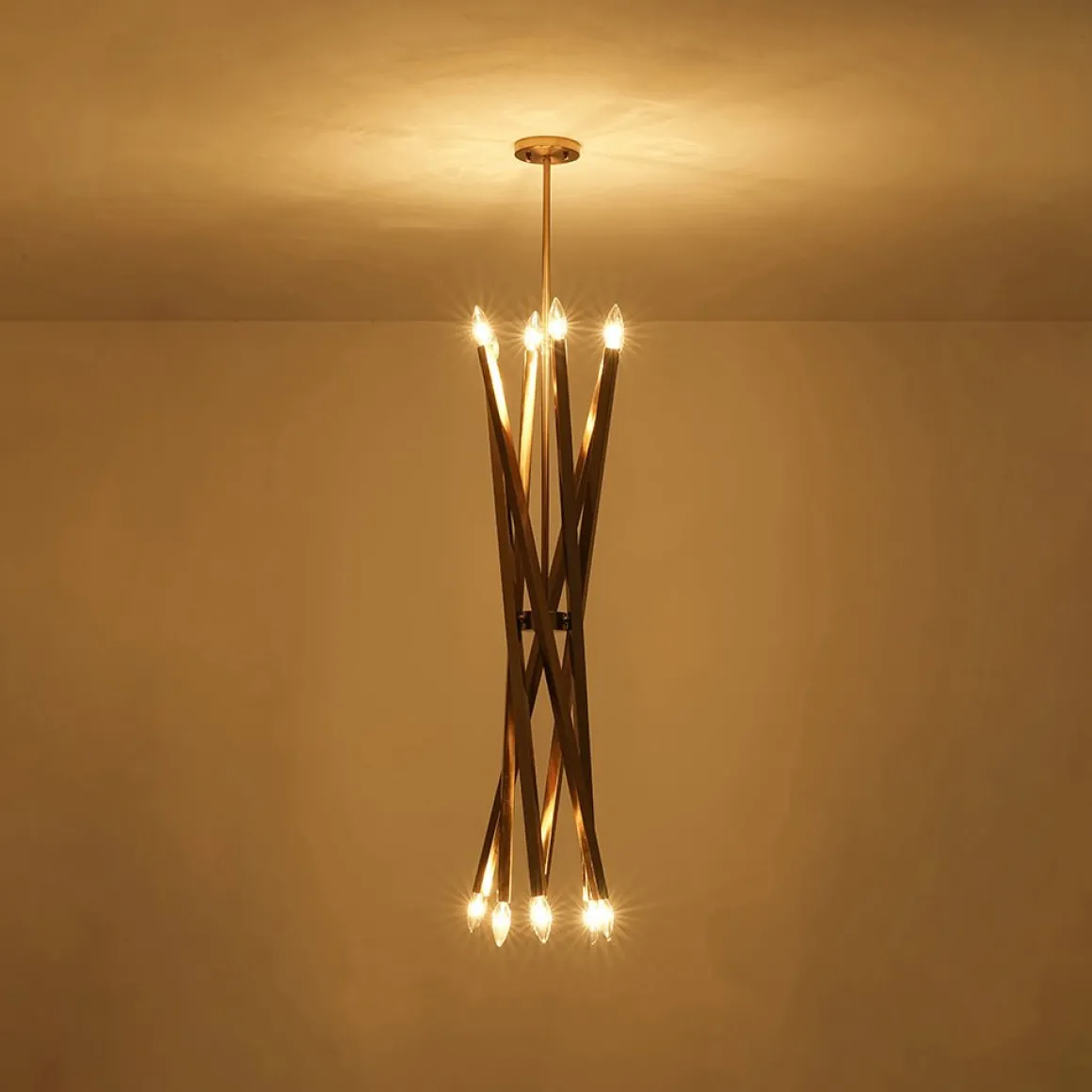 Brass 12-Light Adjustable Linear Rod Sputnik Chandelier