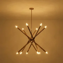 Brass 12-Light Adjustable Linear Rod Sputnik Chandelier