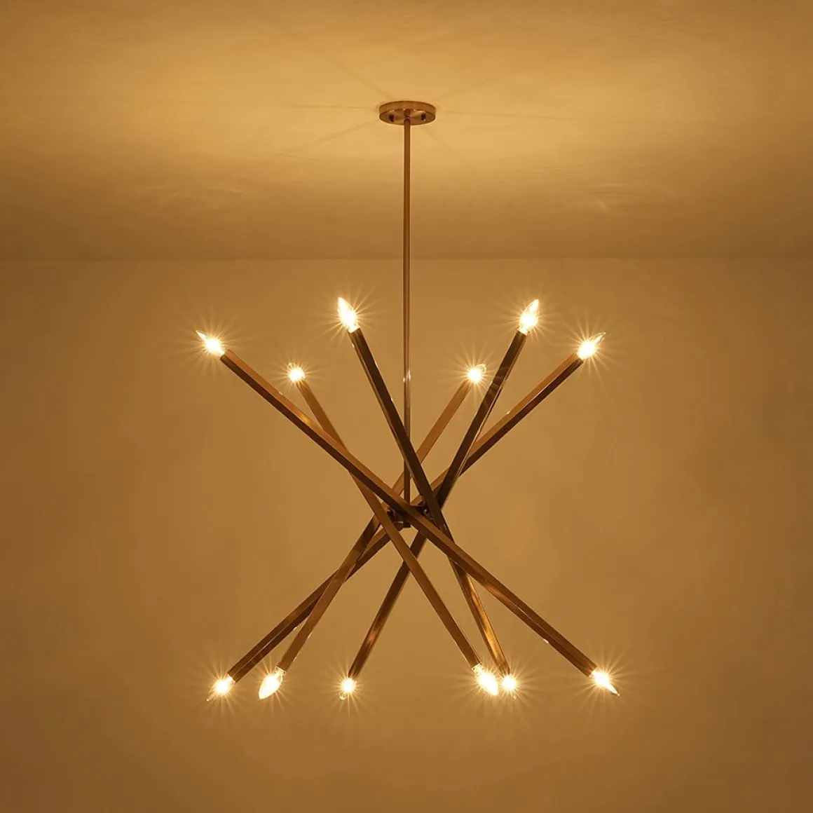 Brass 12-Light Adjustable Linear Rod Sputnik Chandelier