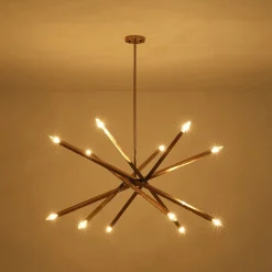 Brass 12-Light Adjustable Linear Rod Sputnik Chandelier