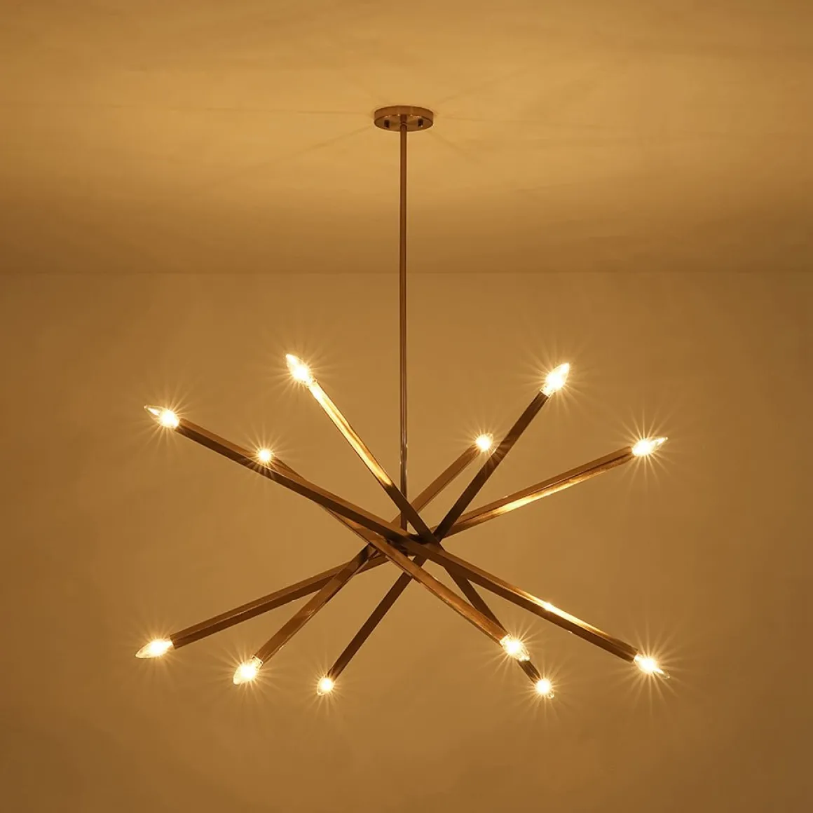 Brass 12-Light Adjustable Linear Rod Sputnik Chandelier