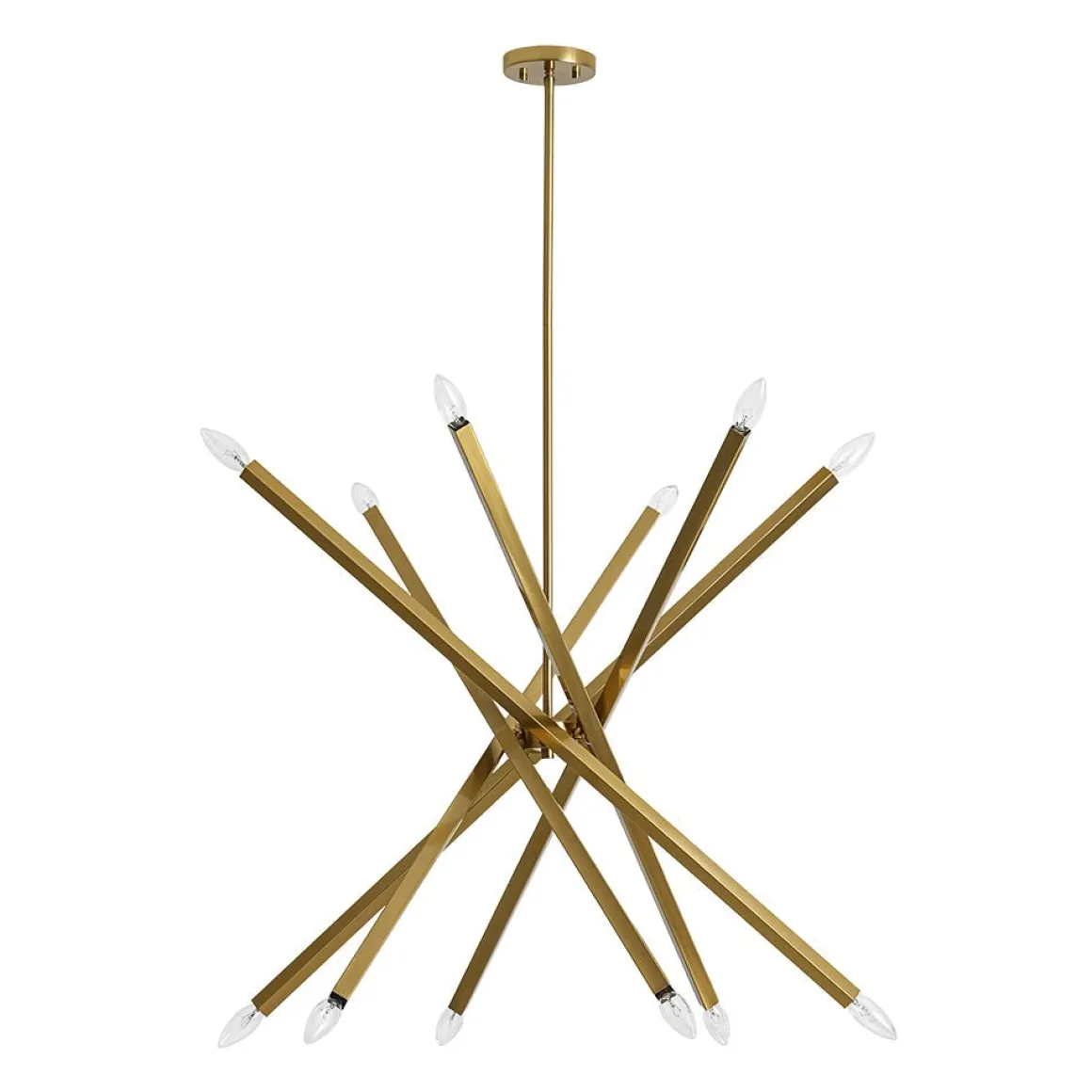 Brass 12-Light Adjustable Linear Rod Sputnik Chandelier
