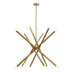 Brass 12-Light Adjustable Linear Rod Sputnik Chandelier