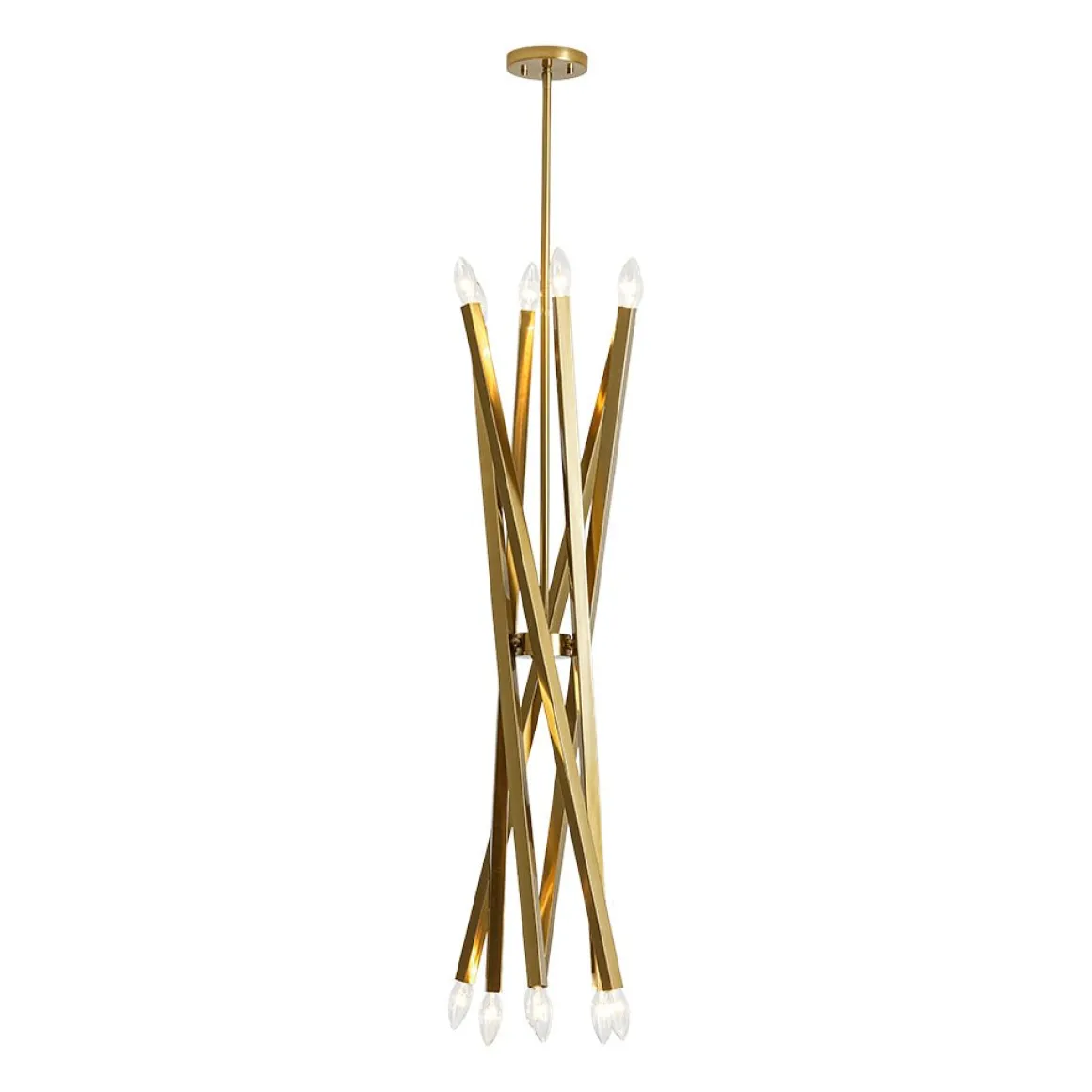 Brass 12-Light Adjustable Linear Rod Sputnik Chandelier
