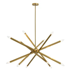 Brass 12-Light Adjustable Linear Rod Sputnik Chandelier