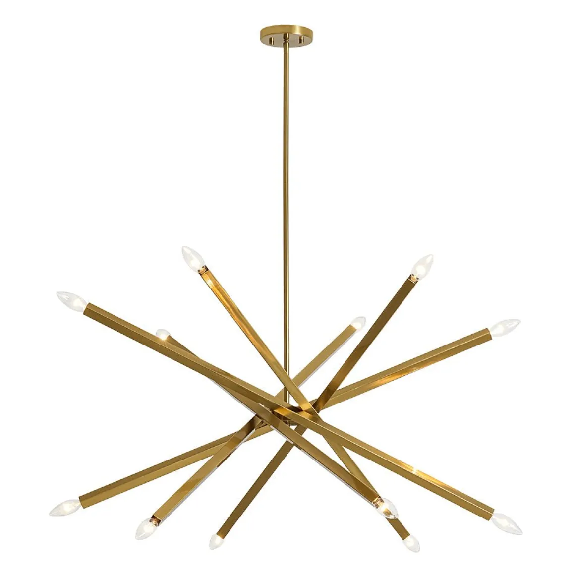 Brass 12-Light Adjustable Linear Rod Sputnik Chandelier