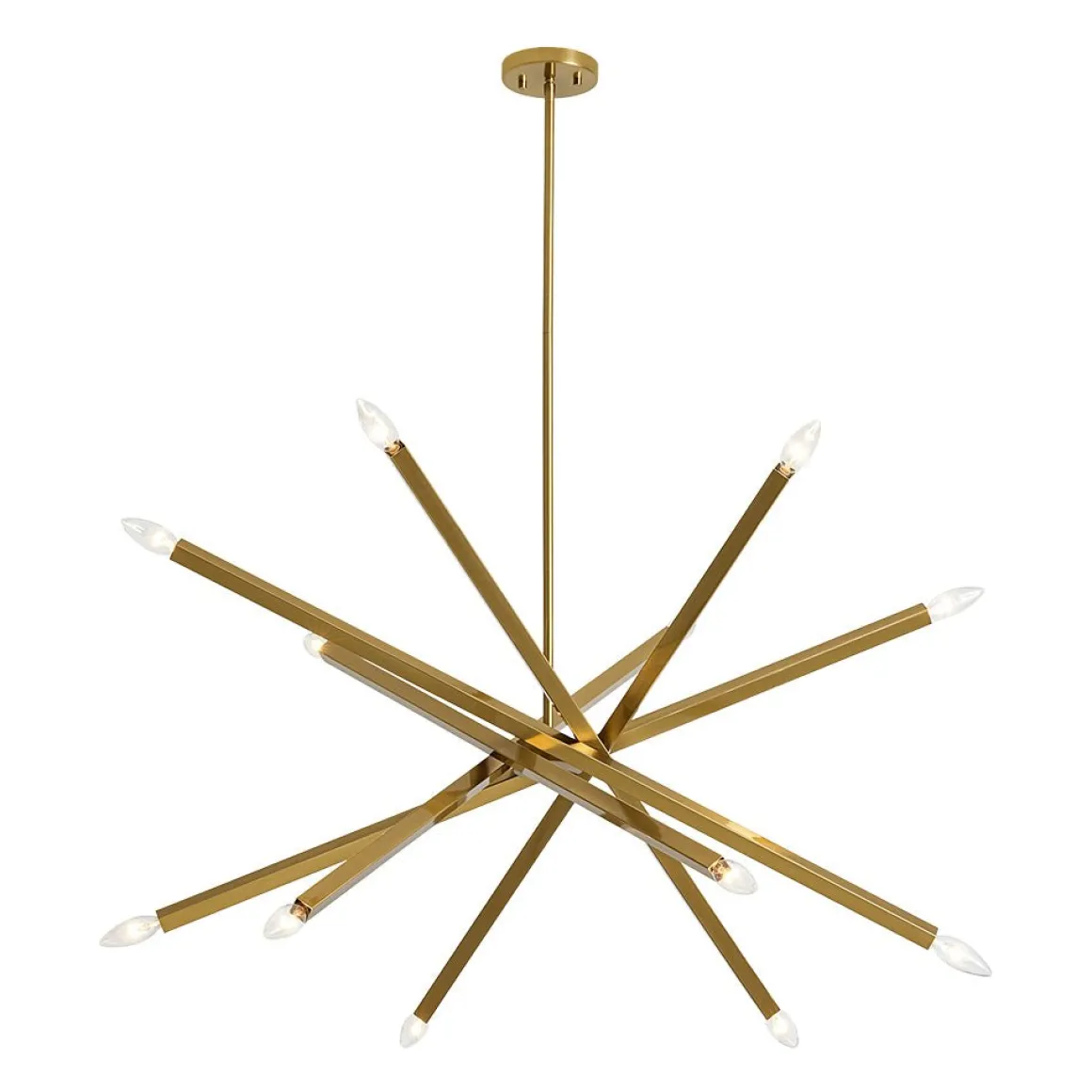Brass 12-Light Adjustable Linear Rod Sputnik Chandelier