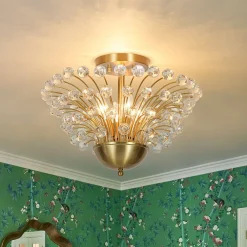Brass 4-Light Bloom Bouquet Crystal Starburst Semi Flush Mount