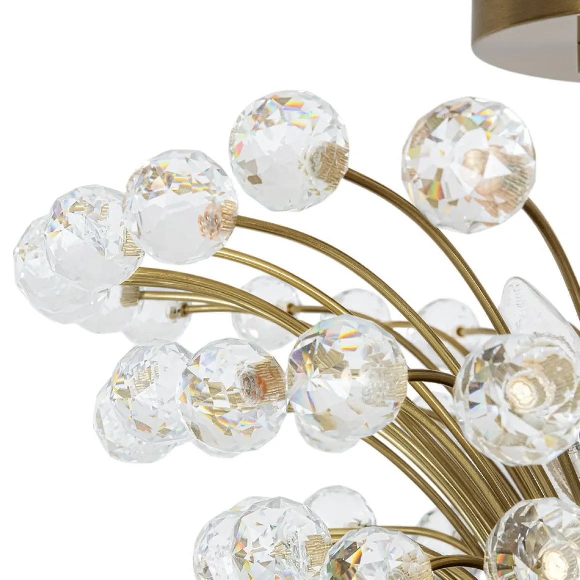 Brass 4-Light Bloom Bouquet Crystal Starburst Semi Flush Mount