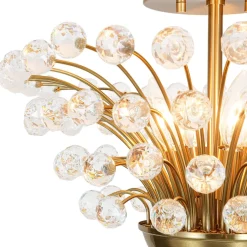 Brass 4-Light Bloom Bouquet Crystal Starburst Semi Flush Mount
