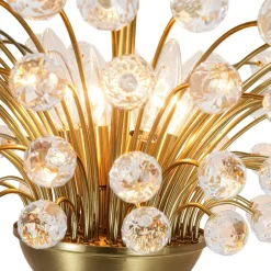 Brass 4-Light Bloom Bouquet Crystal Starburst Semi Flush Mount