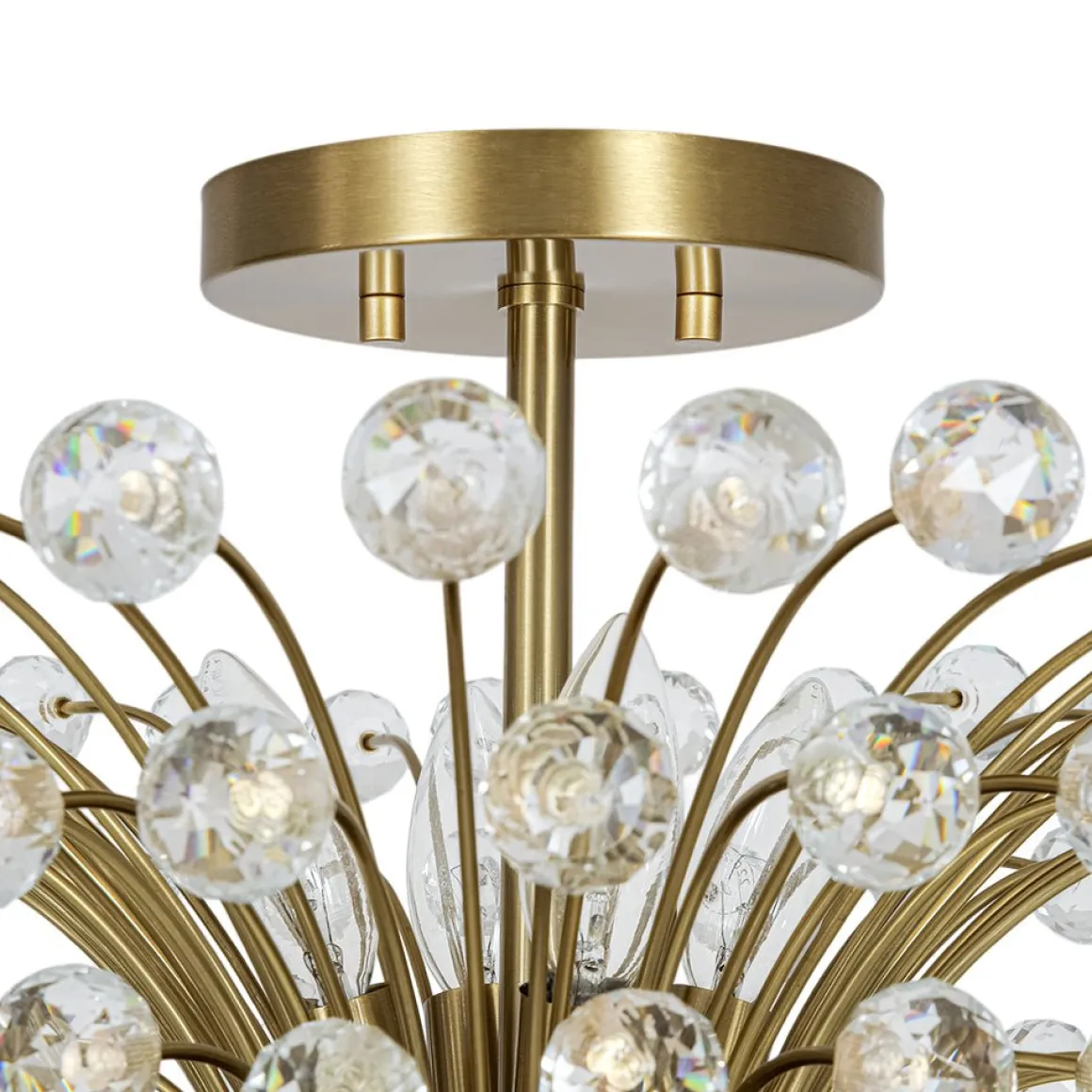 Brass 4-Light Bloom Bouquet Crystal Starburst Semi Flush Mount