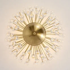 Brass 4-Light Bloom Bouquet Crystal Starburst Semi Flush Mount