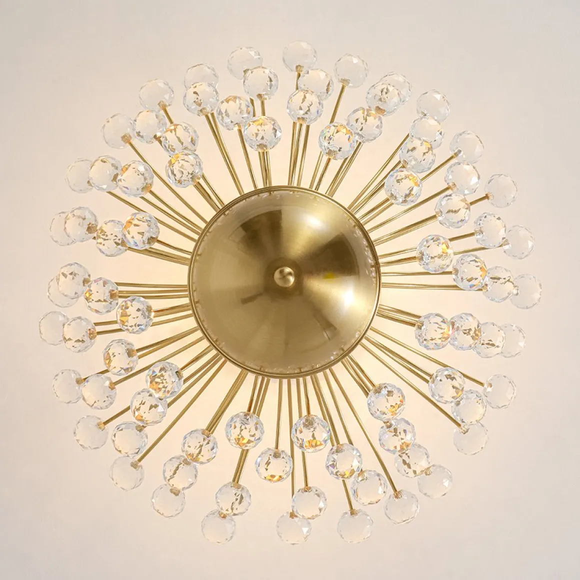 Brass 4-Light Bloom Bouquet Crystal Starburst Semi Flush Mount