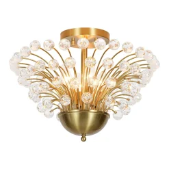 Brass 4-Light Bloom Bouquet Crystal Starburst Semi Flush Mount