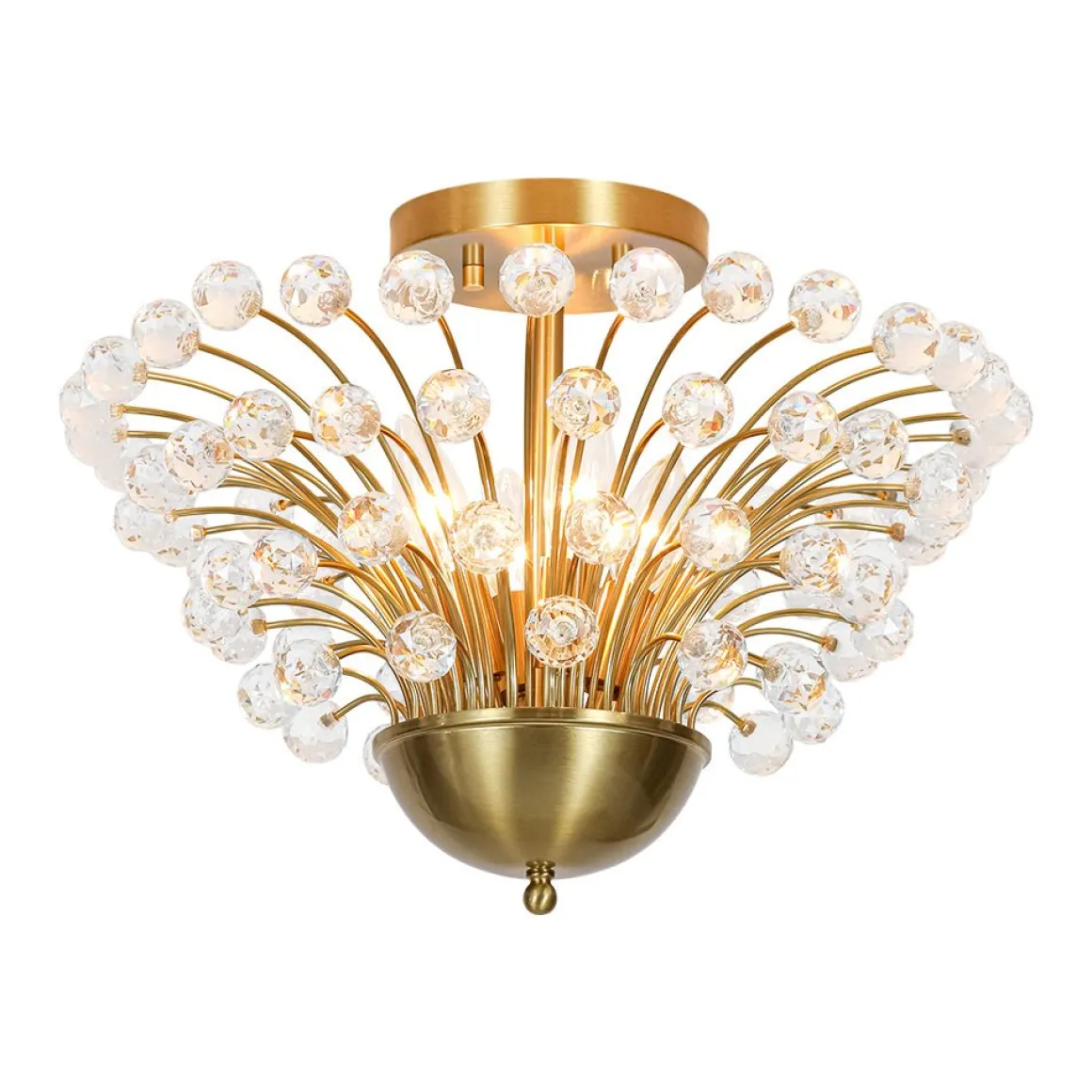 Brass 4-Light Bloom Bouquet Crystal Starburst Semi Flush Mount