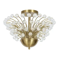 Brass 4-Light Bloom Bouquet Crystal Starburst Semi Flush Mount