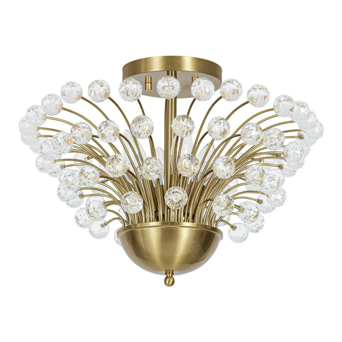 Brass 4-Light Bloom Bouquet Crystal Starburst Semi Flush Mount
