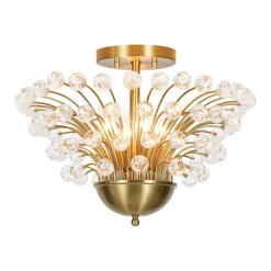 Brass 4-Light Bloom Bouquet Crystal Starburst Semi Flush Mount