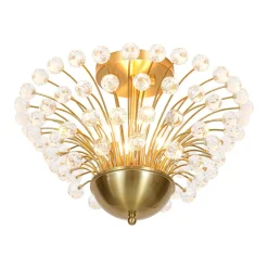 Brass 4-Light Bloom Bouquet Crystal Starburst Semi Flush Mount
