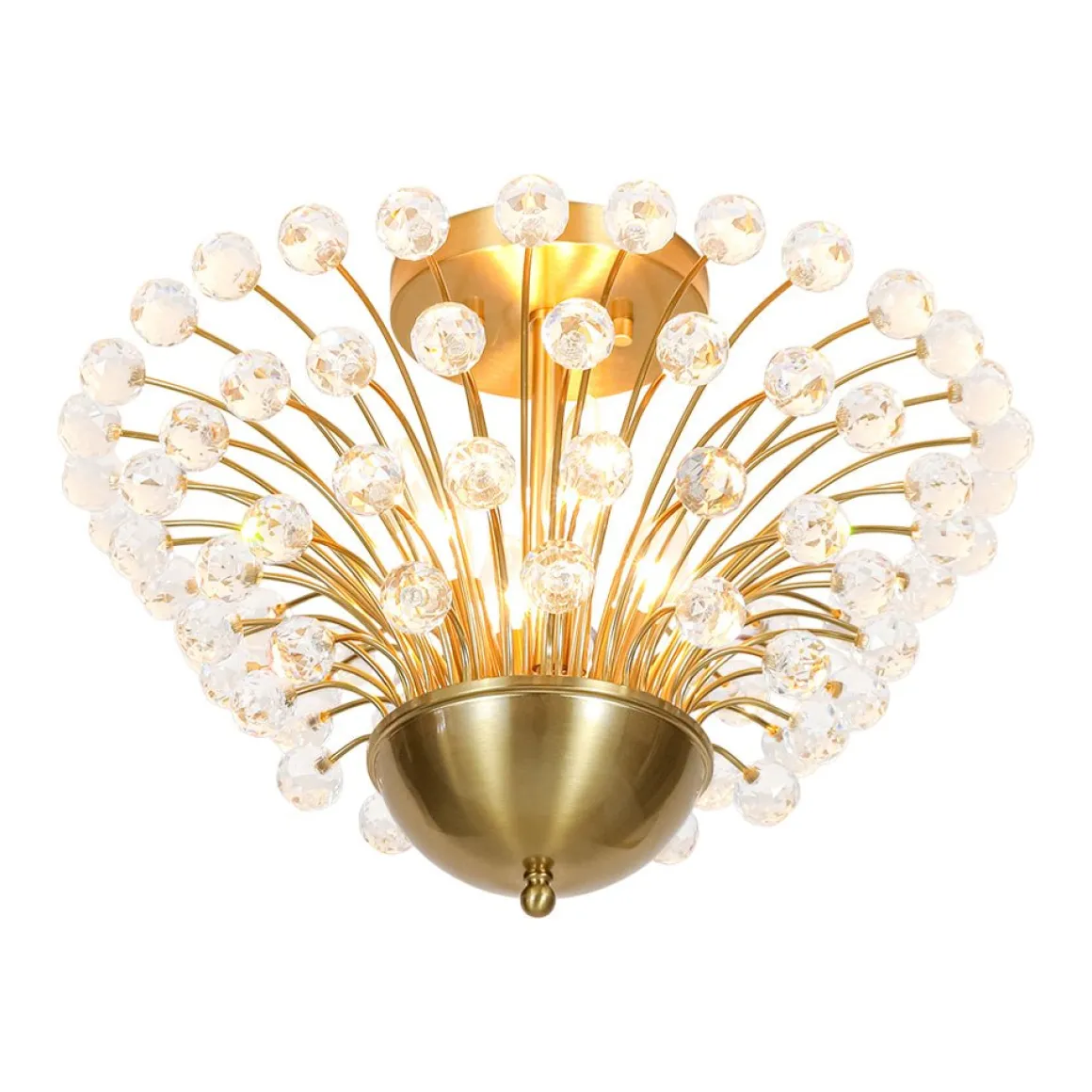 Brass 4-Light Bloom Bouquet Crystal Starburst Semi Flush Mount