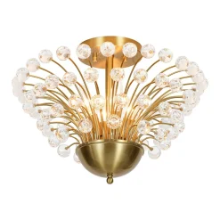 Brass 4-Light Bloom Bouquet Crystal Starburst Semi Flush Mount