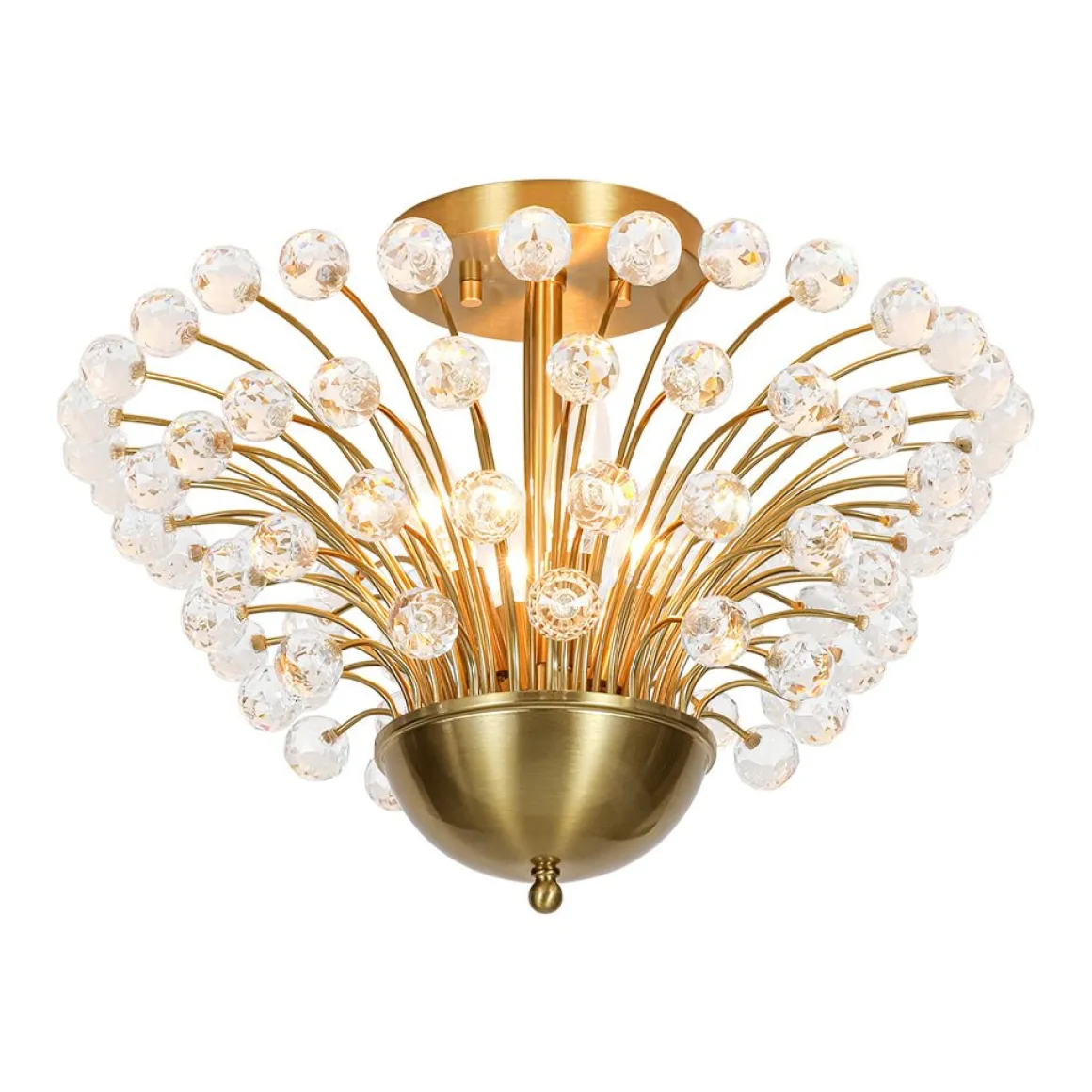 Brass 4-Light Bloom Bouquet Crystal Starburst Semi Flush Mount