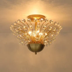 Brass 4-Light Bloom Bouquet Crystal Starburst Semi Flush Mount