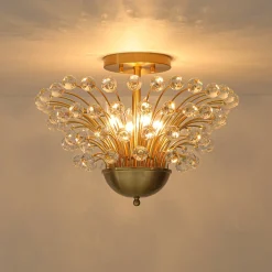 Brass 4-Light Bloom Bouquet Crystal Starburst Semi Flush Mount
