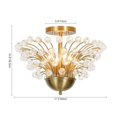 Brass 4-Light Bloom Bouquet Crystal Starburst Semi Flush Mount