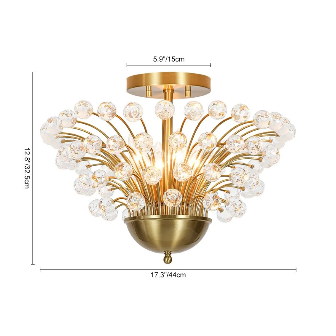 Brass 4-Light Bloom Bouquet Crystal Starburst Semi Flush Mount