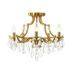 Brass 5-Light Candle Style Crystal Crown Semi Flush Mount
